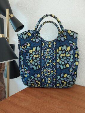 Vera Bradley "Indigo Pop" Quilted Cotton Satchel Hobo Handbag Purse - Retired